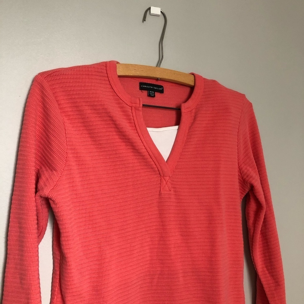 Carolyn Taylor Pink Ribbed top with built in Cami - Picture 2 of 5